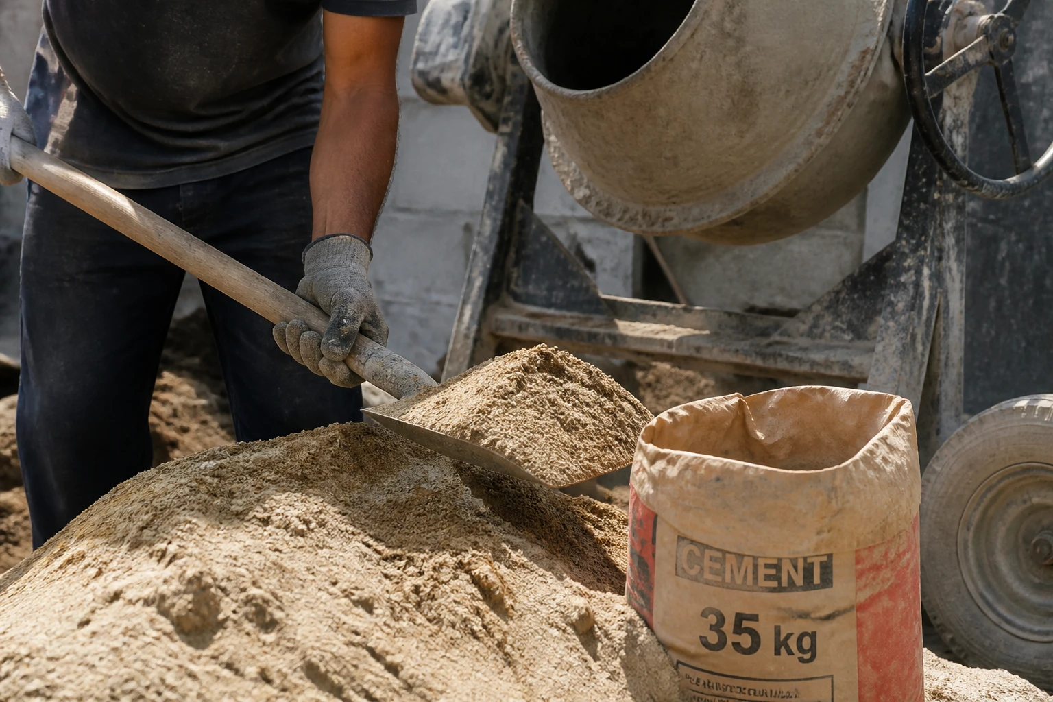 Dosage béton à la pelle : guide complet pour un sac de 35 kg
