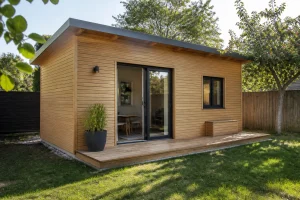 Petite maison bois clé en main de 30 m² avec bardage clair et terrasse