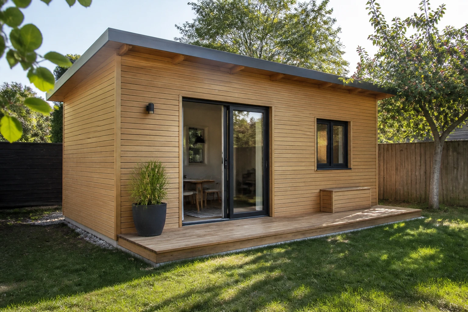 Petite maison bois clé en main de 30 m² avec bardage clair et terrasse